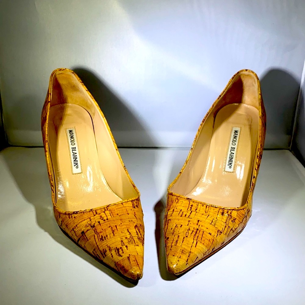 Manolo Blahnik Pump 36 1/2 Patent Cork - Picture 1 of 8